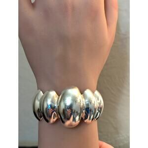 VTG TS-79 Taxco 925 Mexico Modern Sterling Silver Wide Scalloped Cuff Bracelet